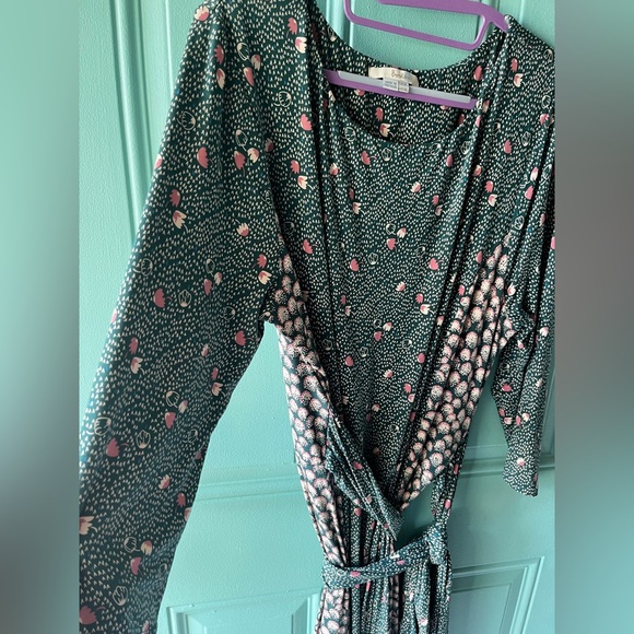 Boden Anna Jersey Floral polka dot Belted Midi Dress Green Women's Size 16 Long - Picture 12 of 16